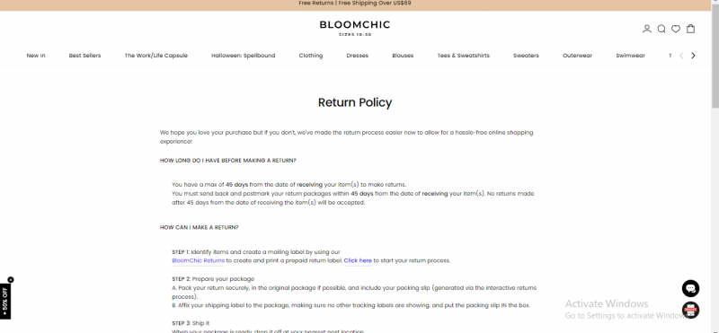 Bloomchic Return policy